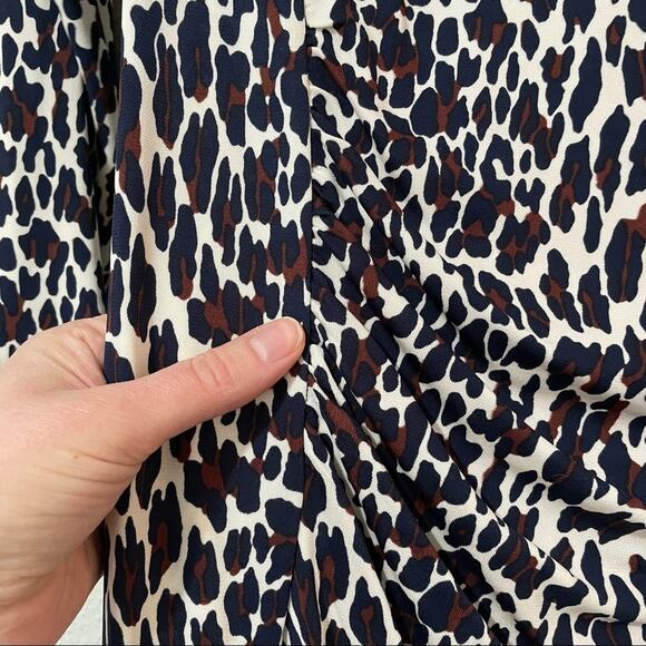 Tory Burch Ruched Leopard Print Bodycon Mini Dress Long Sleeve Womens L Animal - Picture 4 of 8